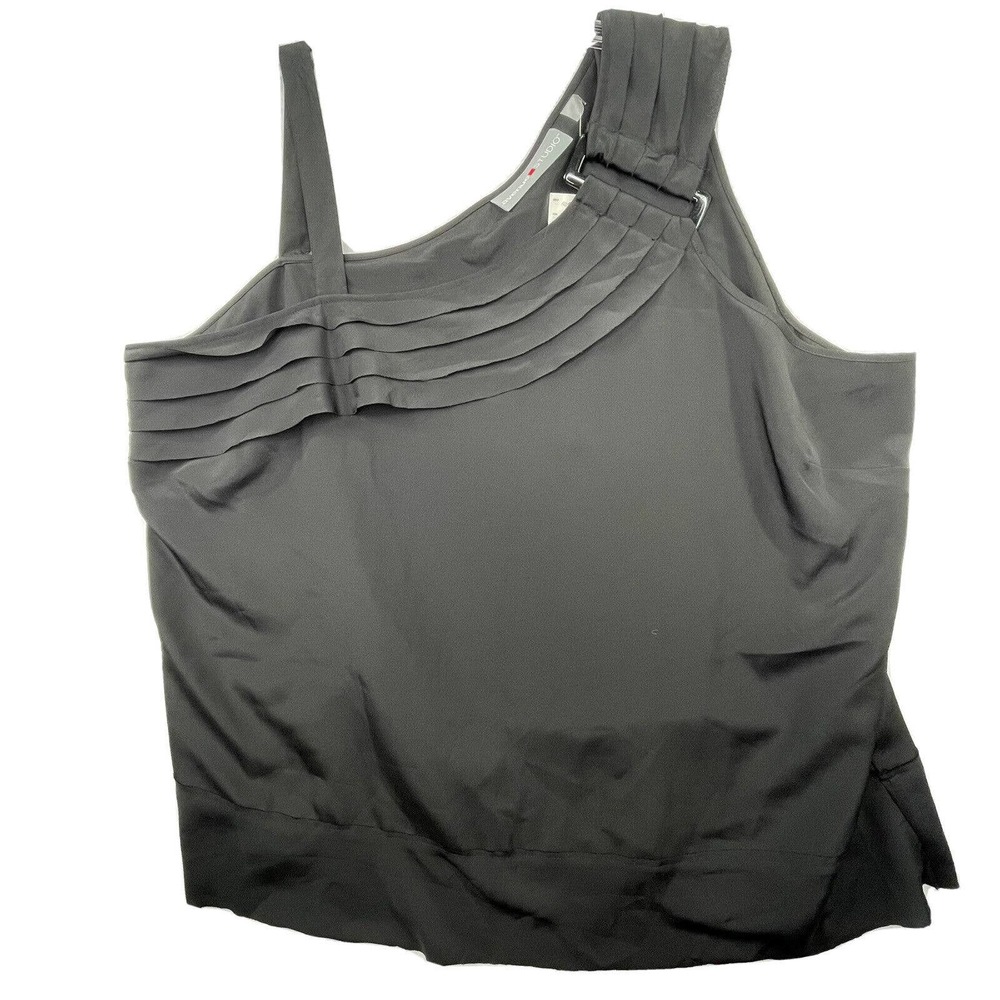 Avenue Studio Tank Top Womens 22/24 Black One Shoulder Pleated Evening Chic NEW